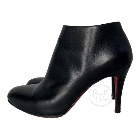 Christian Louboutin Black Leather Heeled Ankle Boots Booties 35.5 Rubber Sole - Picture 7 of 10